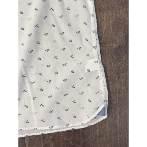 Van Heusen Size 16-16.5/L Mens White Button Up Shirt Paper Airplane Short Sleeve - Picture 4 of 6